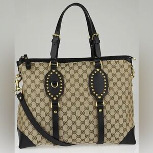 Gucci  GG Supreme Canvas Studded Patti Tote with Leather Trim